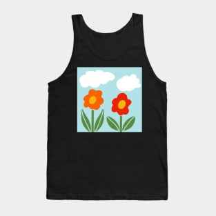 Bold and vibrant minimalist floral and fluffy white clouds Tank Top